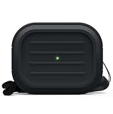 【elago】 AirPods Pro2 対応 ケース 耐衝撃 落下防止 ストラップ 付 シリコン カバー Lightning USB-C ワイヤレス充電 MagSafe 対応 [ Apple AirPods Pro 2 アップル エアポッツプロ2 第2世代 対応 ] ARMOR CASE with Round Strap ブラック
