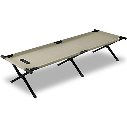 FIELDOOR アウトドアコット 耐荷重180kg 190×69×40cm 【T/C ポリコットン】 アルミ キャンプベッド ベンチ 折りたたみ式