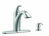 Design House 522847 Bellevue Kitchen Faucet with Soap Dispenser and Pullout Sprayer, Satin Nickel Fi