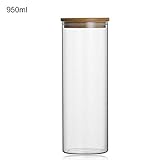 AWHAO密封ガラスびん　密封ガラス保存容器　密封びん　透明ガラス保存容器　木製蓋　高温低温耐性 (L)