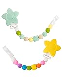 Elome(イローム) 可愛い おしゃぶりホルダー 歯固め シリコン サスペンダークリップ 赤ちゃん用 チェーン 落下防止 2本セット