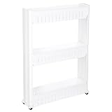 Yescom 隙間収納 13cm 3段 キャスター付 隙間 ラック キッチン 収納 薄型隙間収納 洗面所隙間収納 家具 洗濯機隙間 収納ラック スリム 組立式 キッチンスリムストッカー 隙間ラック ホワイト