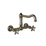 Rohl A1456XMTCB-2 Country Kitchen Wall Mounted Bridge Faucet with Cross Handle and Column Spout, Tus