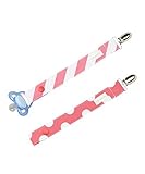 Girls Pacifier Clip Set of 2 Pink Chevron and Polka Dots by Polka Dot Moon