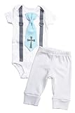 Baby Boy洗礼衣装コットン、洗礼式Outfits for Boys、白とネクタイとサスペンダーパンツ カラー: ホワイト