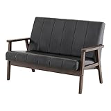 SATO セレノソファ 2人掛けストライプ PVCブラック 肘ダークブラウン