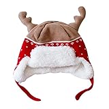 (よキーよ)Yokeeyo ニット帽 ボンボン付 可愛い 鹿型ニット帽子 毛糸 ニットキャップ　ベビー用ハット 子供 赤ちゃん　キッズ　帽子 男の子　男女児 秋冬　防寒　耳あて クリスマス 暖かい