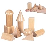 Gadpiparty 木製ブロック 立方体 積み木 幾何学 ブロック 3d 12個 木製 立体模型 算数 楕円 四角錐 幾何模型 学習用品 美術用品 漫画模型 収納バッグ付