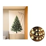 クリスマスツリー タペストリー ＆ LEDイルミネーションライト クリスマス タペストリー 壁掛け ツリー オーナメント ジュエリーライト 北欧 おしゃれ (2点セット)
