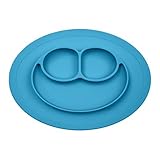 Smiley Face Silicone Baby Placemat - Oval - Blue [並行輸入品]