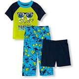 ザ・チルドレンズプレイス THE CHILDREN'S PLACE/ ショートスリーブシャークトラブルトップショーツ&サーフプリントパンツ3ピースパジャマセット ライムスプラッシュ パジャマ 2歳【並