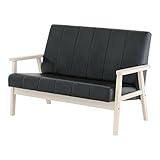 SATO セレノソファ 2人掛けストライプ PVCブラック 肘ホワイト