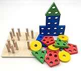 ZERONOWA 棒さし 型はめ 型あわせ パズル 積み木 木製 おもちゃ (B)