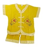 子供用チャイナカンフー着　黄地 福　半袖 XXL