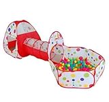 ICEKEY 3 In 1 Kids Play Tent with Tunnel and Ball Pit Indoor and Outdoor Play House Gamehouse Toy Hu