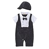 Zhhlaixing 高品質の Baby Boy Balck Stripe Gentleman Romper Newborn Summer Jumpsuit with Hat Sets