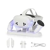 YipuVR Q3/3S用充電ドック、Q3/3S用LEDインジケーター付き充電ステーション、Q3/3S対応ヘッドセットとコントローラー用マグネット式充填ステーション、充填式バッテリー2個、 USB-Cケーブル付き (ホワイト)