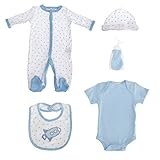 (ナーサリー・タイム) Nursery Time 赤ちゃん・ベビー用 ロケットと星 ベビー服 5点 ギフトセット 男の子 (3-6ヶ月) (ホワイト/ベビーブルー)