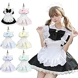 [MEYOIJK] メイド服 コスプレ 萌え コンカフェ メイド 定番 ショート丈 可愛い レース メイドコスチューム 5点セット ロリータ ワンピース レディース メンズ 大きいサイズ 仮装 ハロウィン 女装 人気 学園祭 撮影 (ブラック, 2XL)