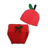 POTOJP ニット 着ぐるみ 毛糸 可愛い ベビー用 ショーツ リンゴ帽 子供用 寝相アート ベビー服 編み物 新生児 赤ちゃん ハロウィン クリスマス コスチューム 記念撮影 出産祝い 百日記念 