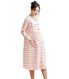 Angeliebe エンジェリーベ マタニティ パジャマ 授乳口付き ミニ 裏毛 ボーダー ネグリジェ ガウン 妊婦服 産前 産後 羽織もの 前開き （mutti ei） L アイボリー 21875 