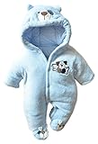(コ-ランド) Co-land ベビー服 ふわふわ ロンパース 赤ちゃん カバーオール 耳付き 新生児 長袖 フード アニマル 着ぐるみ 綿入り 秋冬防寒 出産祝い ブルー 62