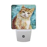 Alaza水彩かわいい猫プラグインLED Dusk to Dawnセンサーナイトライト、cool-touchデザイン壁階段用ライト寝室キッチン、廊下、または任意暗い部屋