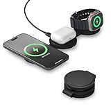 SATECHI OntheGo™ 3 in 1 ワイヤレス充電器 Qi2 ポータブル 3台同時 充電器1mケーブル付 iPhone 17～12 シリーズ用 15W 急速充電、Apple Watch 用 5W、AirPods 用 5W、マグネット式トラベル充電ステーション – ブラック