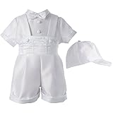 Lauren Madison Baby-Boys Newborn Christening Baptism 3- Piece Shantung Short Pant Outfit Set White 6