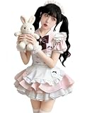 [KALAOK] メイド服 コスプレ仮装 初心者 セット かわいい コスチューム ホワイト+ブラック 豪華セット pink M