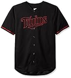 MLB Minnesota TwinsメンズShort SleevedテクスチャレプリカジャージーPopアップリケ、4 x、ブラック