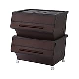 山善(YAMAZEN) オープンボックス フタ付き収納ボックス 2個組 深型 ワイド キャスター付き スモークブラウン