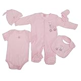 赤ちゃん・ベビー かわいいこぐま・こうさぎのデザイン ベビー用品・ベビー服 5点ギフトセット ベビーシャワー プレゼント (スタイ・帽子・肌着・カバーオール・ミトン) (3-6ヶ月) (ピンク(ウサギ