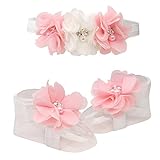 Petals Pink/Ivory Baby Barefoot Sandal and Headband Set with Flower Accent by Cherished Moments