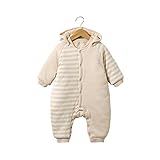 Ainial　ロンパース　ベビー　男の子　女の子　長袖　秋冬　厚手　フード付き　カバーオール　新生児　前開き　ボタン開閉　おくるみ　寝袋　スリーパー　オーガニックコットン　防寒　ボディスーツ　オールイ