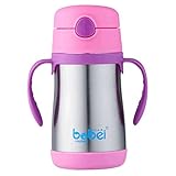 200ミリリットル子供のステンレス鋼断熱飲料ストローホルダーカップ (ピンク)