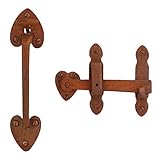 a29 Iron 5 3 / 4 Rusty Iron Heart Shapedゲートラッチセットwith Thumblatch、ラスト仕上げ