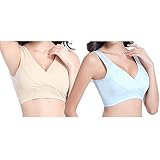 Spinas(スピナス) マタニティ ハーフトップ 2枚組 授乳に便利なクロスオープン 洗い替えに便利な2枚セット 授乳ブラ 選べる2パターン (ＸＬ, ブルー＆ベージュ)