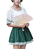 OCHENTA レディース ガールズ 春夏秋　中国伝統風　漢服　学生向け　カジュアル　可愛い　綿　2セットトップス+ミニスカート　ワンピース #3　グリーン　L