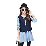 Lecpra (レクプラ) アンサンブル バイカラー ワンピース 授乳口付 マタニティ 授乳服 ネイビー ( M L XL ) 長袖 (XL)