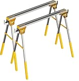 PANCY ソーホース 作業台 木工作業台 完成品 テーブル 2台1組 高さ調節6段階可能 ソーホースセット 2台入 折りたたみ DIY 木材 のこぎり台 高さ72.6～90cm(約) 日曜大工 裁断 切断 簡易作業台 2x4用 高耐久 プロベンチソー 作業馬 作業机 ワークテーブル 滑り止め イエロー