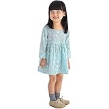 Karchi　女の子薄い　可愛い　長袖ドレス　小さい淡花　 幼児 赤ちゃん 女の子 子供の服 花 ロングスリーブ プリンセス パーティー ドレス (90, 青)