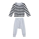 Domybest 2点 子供服 ベビー服 子供 Tシャツ キッズ スーツ パジャマ コットンシャツ ズボン 長袖 男の子 女の子 1-6歳 ストライプ模様 カジュアル かわいい 幼稚園 普段着 部屋着