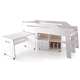 LOWYA （ロウヤ） ロフトベッド システムベッド ハシゴ一体型 デスク・チェストセット パイン無垢材 スノコ板 シングル ホワイト おしゃれ