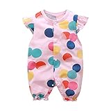 Simple Plan　かわいい　カラフル　ドット　水玉　ベビー　新生児　ロンパース 半袖　カバーオール　100%綿製　柔らか　通気性　吸湿性良い　前開き　女の子　男の子 (80, ピンク)