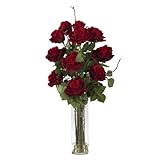 Nearly Natural 1206 Roses with Cylinder Vase Silk Flower Arrangement, Red by Nearly Natural [並行輸入品]
