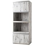 タンスのゲン 食器棚 高さ150cm 国産完成品 幅60cm 収納 2口コンセント スライド棚 レンジ台 KOGARASAN アンティークホワイト 24900016 AW