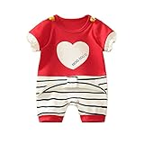 【SEBLES】ベビー 赤ちゃん 女の子 ロンパース フリル 半袖 ハート コットン 綿 可愛い プリント チェック 春 夏 秋(レッド,12M)