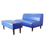 ソファ 2人掛け 肘掛けなし　レザーソファ 2人用 DUDE(デュード) ＆ ベンチソファ スツール オットマン セット 2点セット ブルー 青