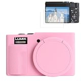 Rieibi Panasonic Lumix ZS99/TZ99カメラ用シリコンケース Panasonic Lumix DC-ZS99/TZ99 用アクセサリー スクリーンプロテクター2枚付き 取り外し可能なレンズカバー ピンク